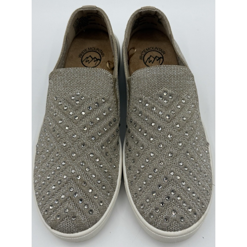 White Mountain Sparkly Bling Sneaker Slip On Shoe Sz 7 Metallic Taupe - Picture 2 of 9